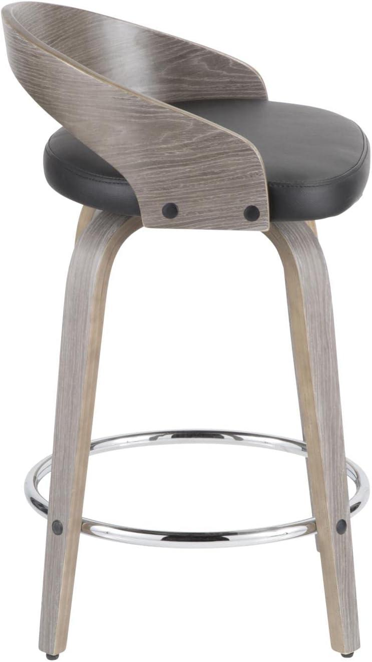 Grotto Mid-Century Modern Counter Stool with Light Grey Wood and Black Faux Leather by LumiSource - Set of 2