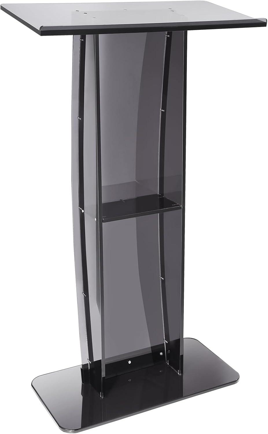 BENTISM Acrylic Podium Acrylic Pulpit 47" Acrylic Podium Stand w/ Wide Reading Surface Storage Shelf Floor-Standing Plexiglass Lectern Stand-Up Podium Conference Lectern for Church Office School Black