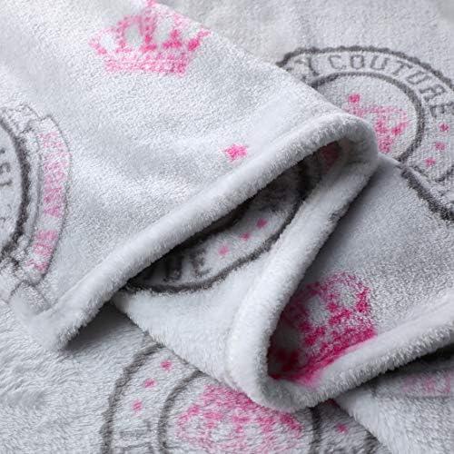 Juicy Couture Pink and White Plush Emblem Throw Blanket