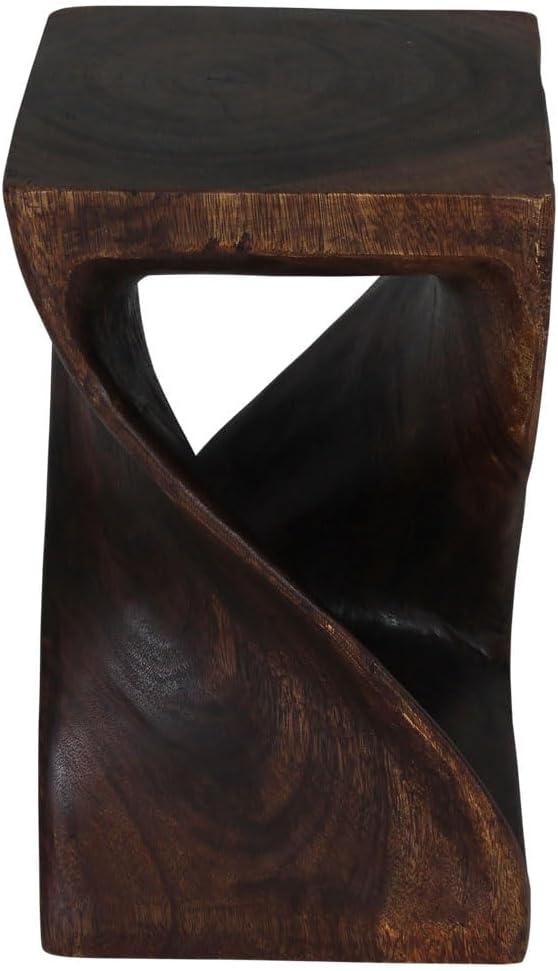 Hand-Carved Dark Walnut Twist Stool 12" x 12" x 20"
