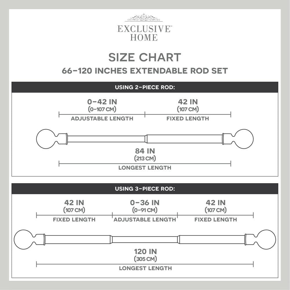 120"x66" Adjustable Sphere Curtain Rod & Finial Set Matte Bronze: 120 Inch, Iron, Single Rod, Exclusive Home