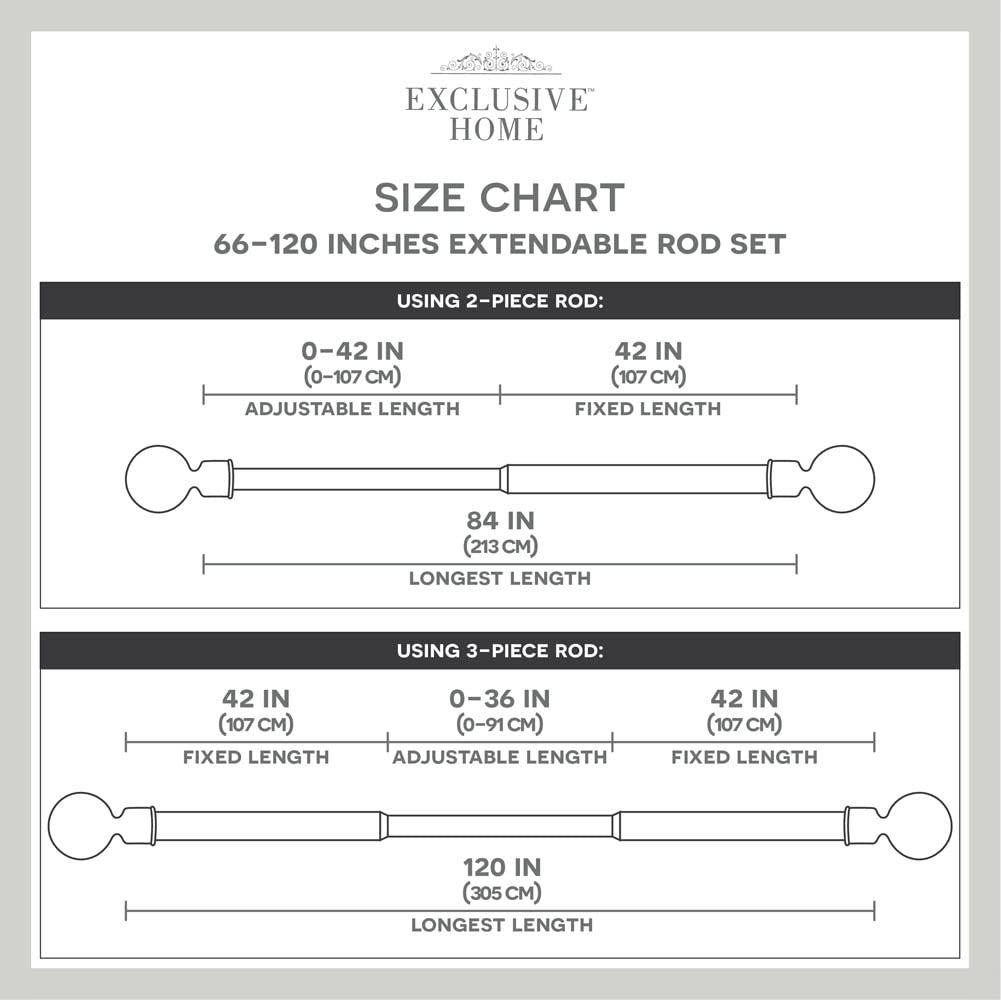 120"x66" Adjustable Sphere Curtain Rod & Finial Set Matte Bronze: 120 Inch, Iron, Single Rod, Exclusive Home