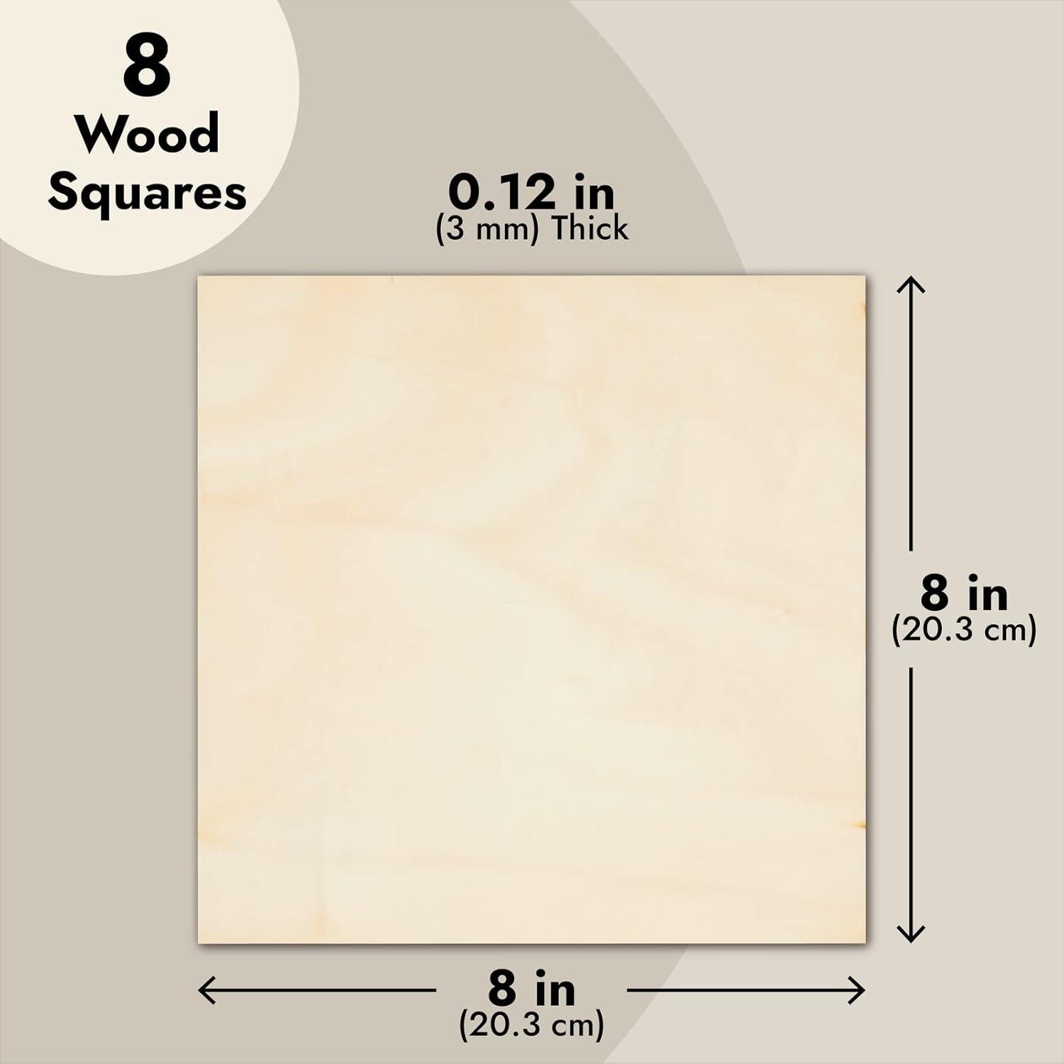 Bright Creations 8 Pack Thin 8x8 Wood Squares for DIY Crafts, Unfinished 1/8 Inch Basswood Plywood for Laser Cutting, Wood Burning