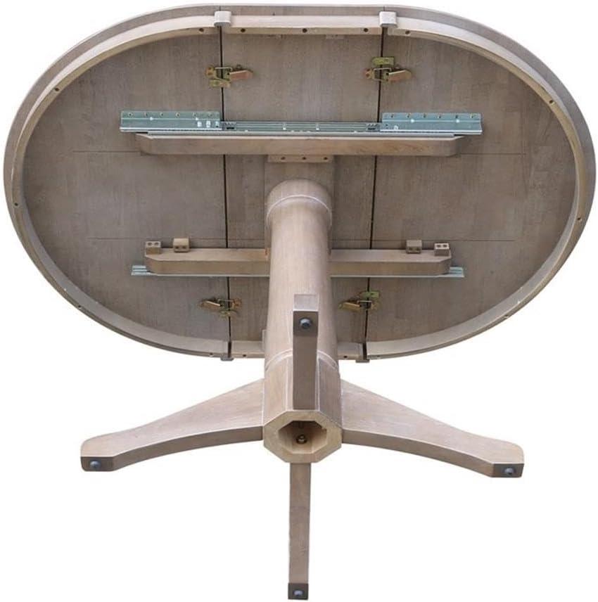 36" Magnolia Round Top Dining Table with 12" Leaf Washed Gray Taupe - International Concepts: Hardwood Pedestal Base, Seats 4