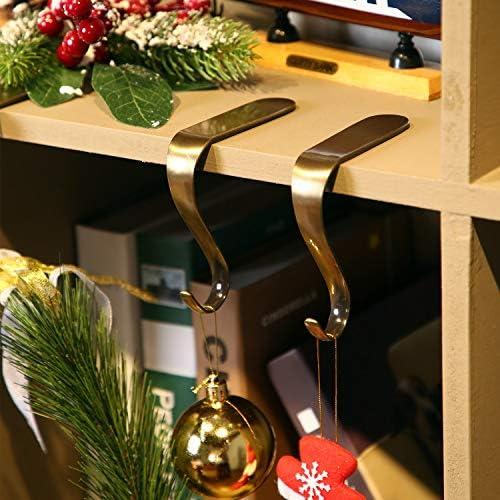 2Pcs/4Pcs Christmas Stocking Holders Metal Mantel Stockings Hangers Shelf Fireplace Garland Mantle Grips Set for Xmas Party Decoration