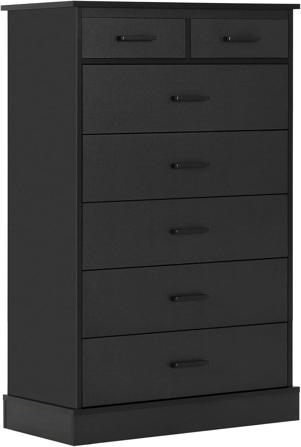 Black 7 Drawers Dresser for Bedroom,Wood Storage Tower, Chest of 7 Drawers, Large Capacity Storage Cabinet, Tall Dresser for Bedroom Hallway Entryway