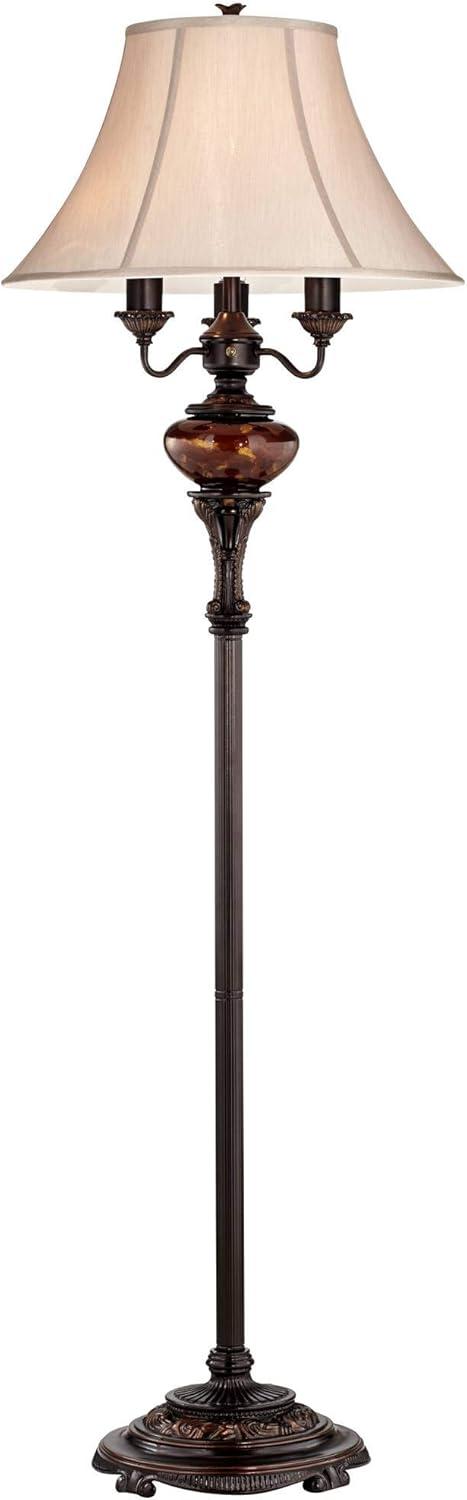 Barnes and Ivy Traditional Floor Lamp 4-Light 63" Tall Lush Bronze Tortoise Glass Font Bell Shade for Living Room Reading Bedroom Office