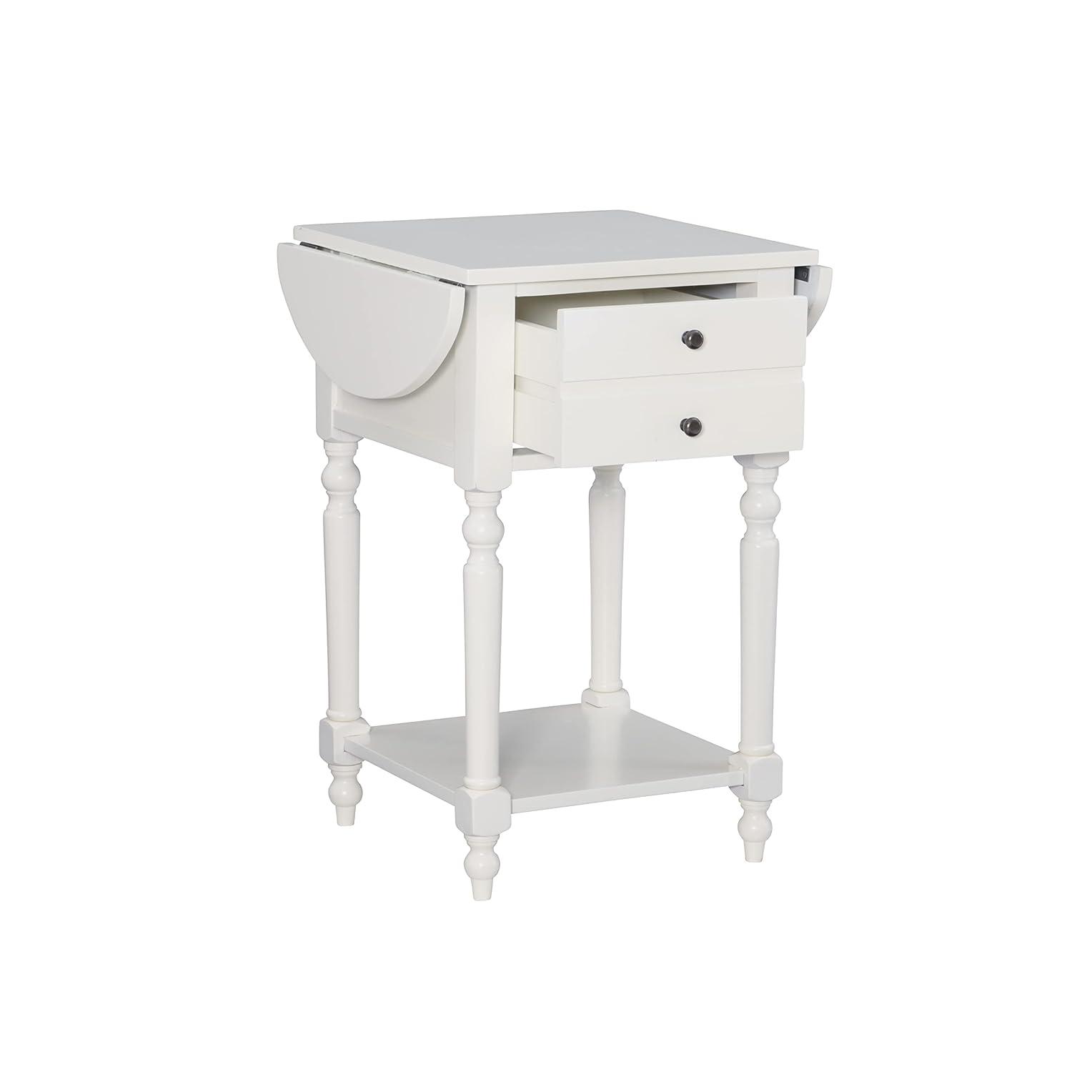 Powell Shiloh Single Drawer Indoor End Table with Shelf and Dropleaf, 24" Tall, White