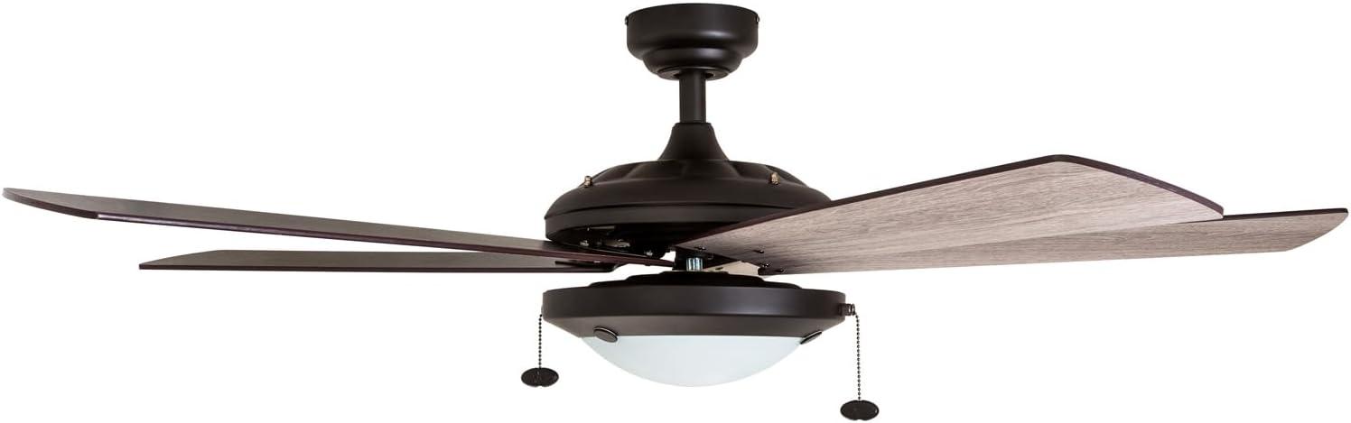 Prominence Home Bolivar 52" Bronze Ceiling Fan with 5 Blades, Integrated LED Light Kit, Pull Chains & Reverse Airflow