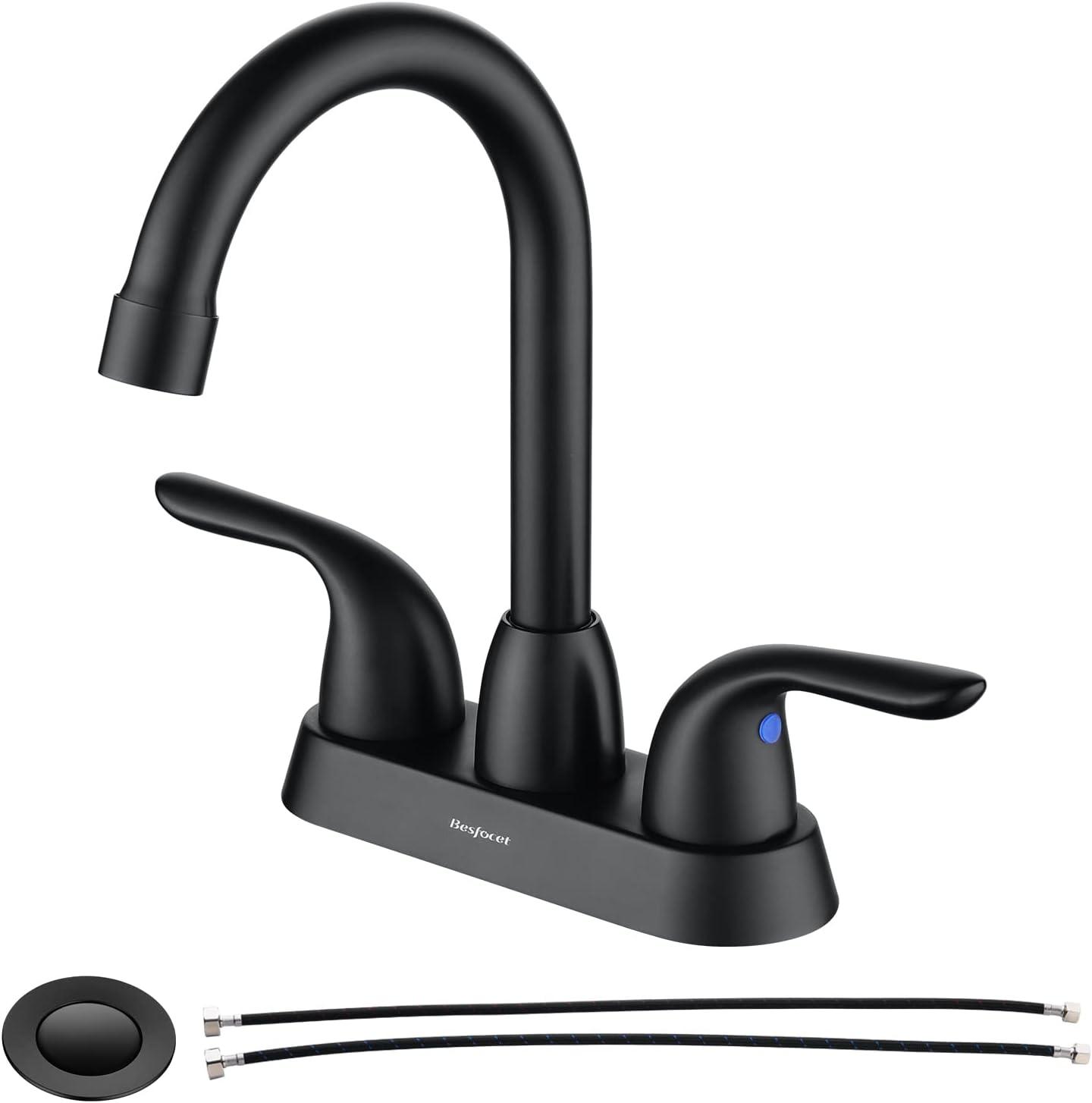 Matte Black Stainless Steel Mid Arc Bathroom Faucet with Lever Handle