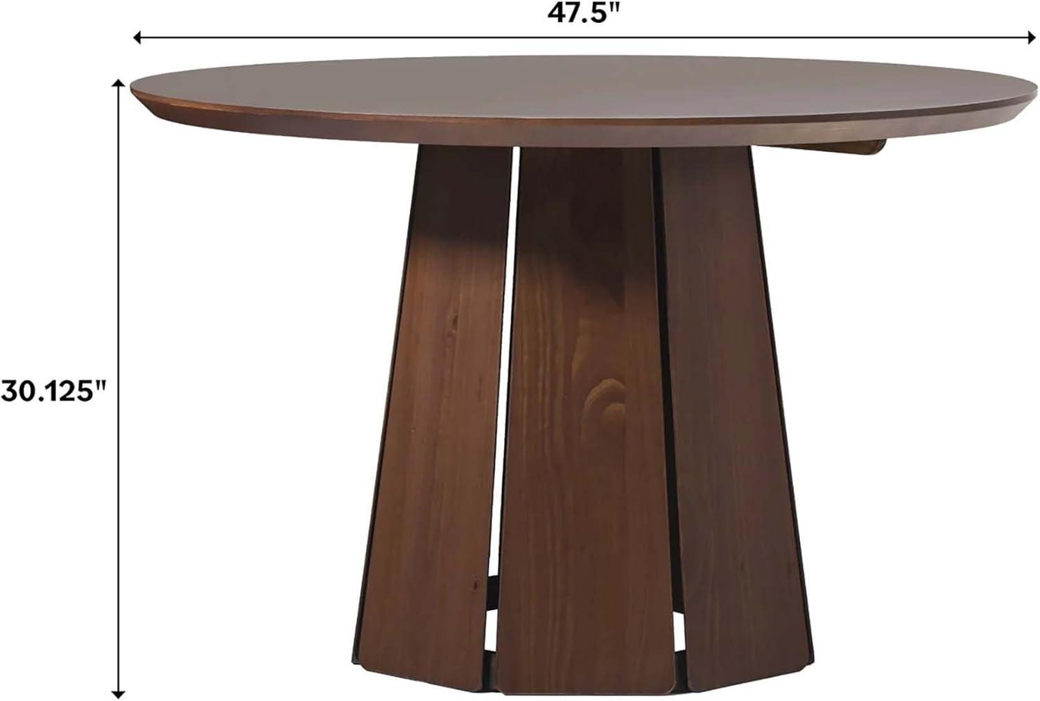 Walker Edison Modern 48" Round Solid Wood Pedestal Dining Table, Brown