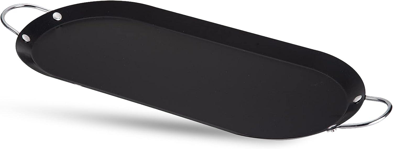 Black Carbon Steel Oval Comal Griddle with Double Handles