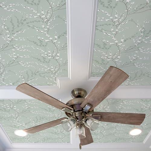 Main Street 8-Pack 16" x 24" Wallpaper Panels. Sage Green Floral Peel and Stick Wallpaper Sheets in West Coast Branch Print. Renter-Friendly Wallpaper for Home