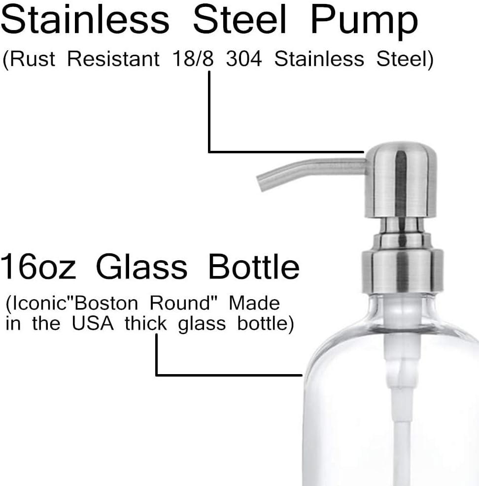 Clear Glass 16oz Soap Dispenser with Silver Stainless Steel Pump