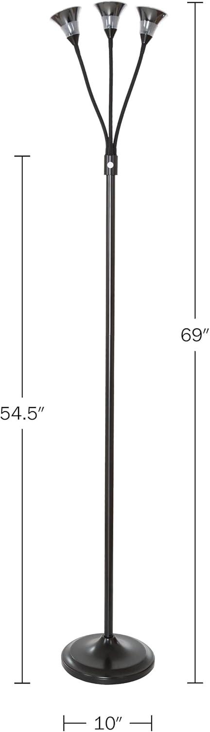 Lavish Home Energy-Efficient 3-Head Floor Lamp with Adjustable Arms (Black)