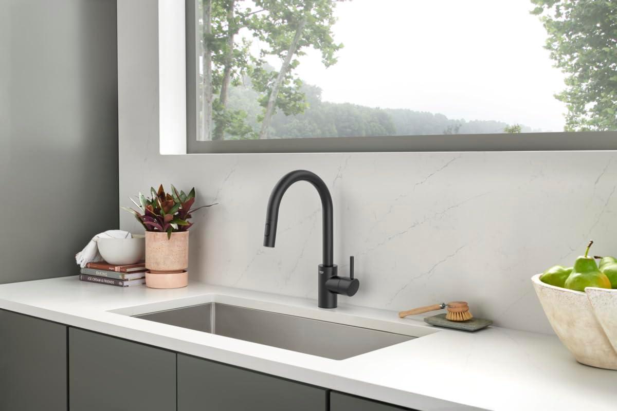 Sleek Matte Black Single-Handle Pull-Down Kitchen Faucet