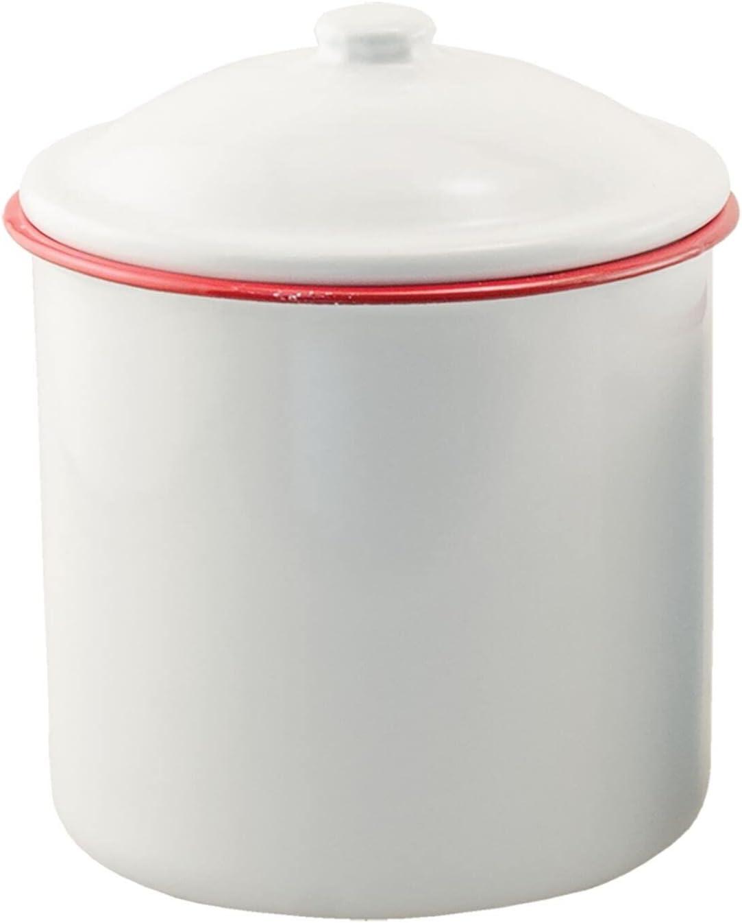 Set of 3 White Ceramic Canisters with Red Rim