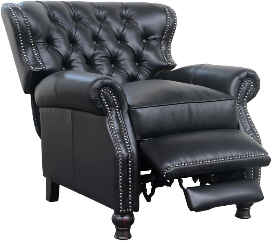 Presidential Black Leather Handcrafted Recliner with Wood Accents