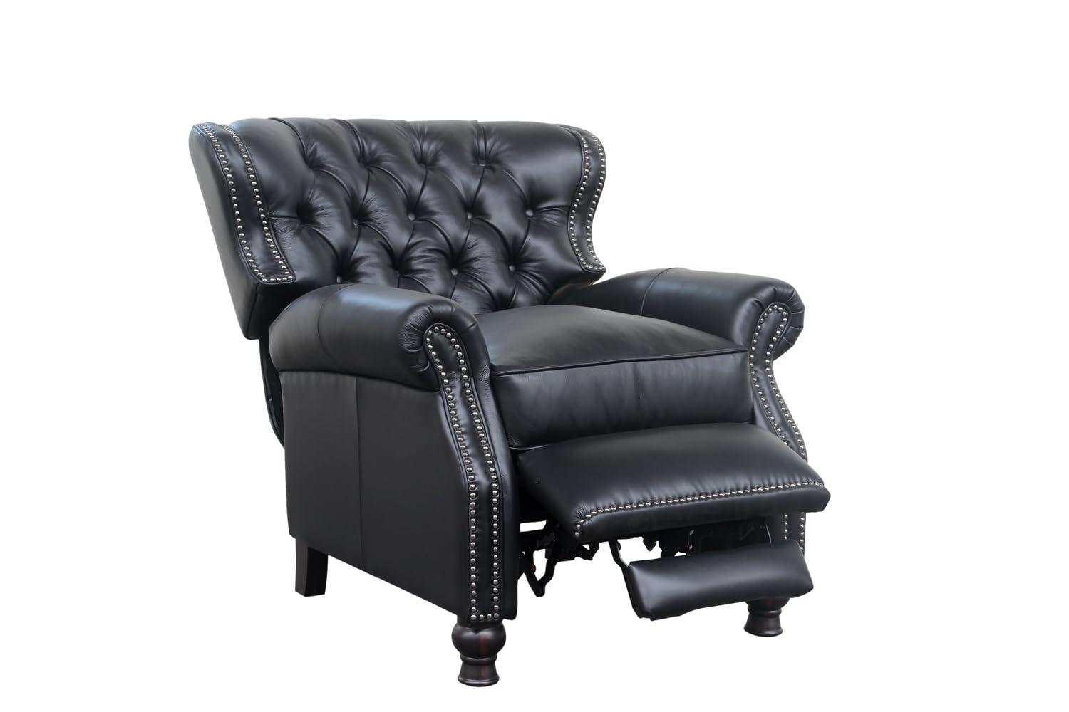 Presidential Black Leather Handcrafted Recliner with Wood Accents