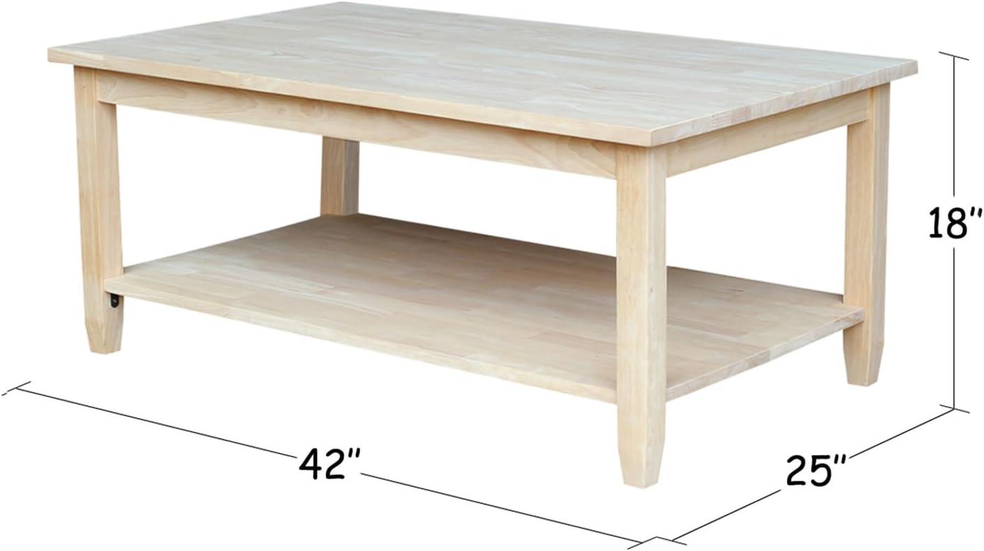 Solano Traditional Solid Wood Rectangular Coffee Table, Unfinished