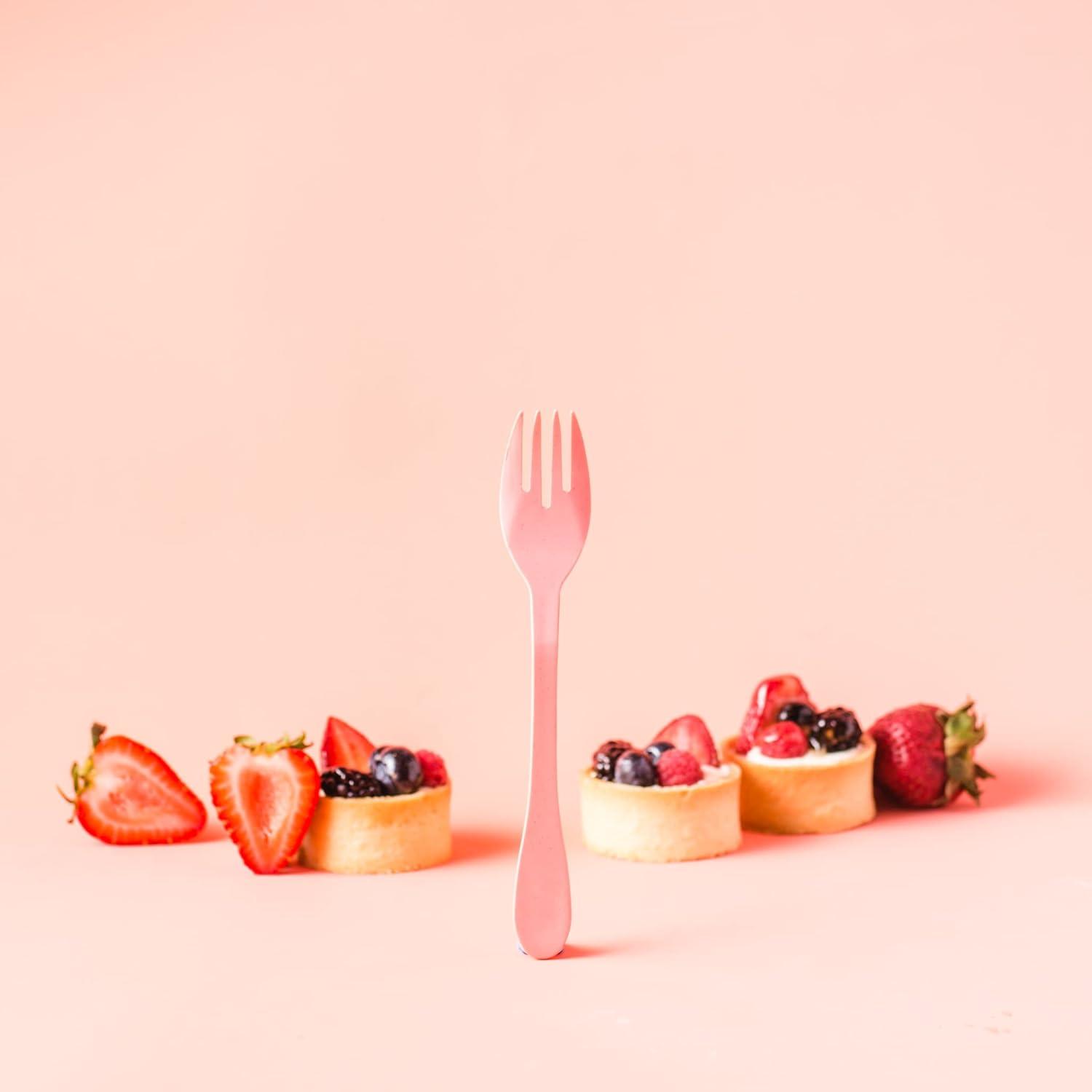 Eco-Friendly Bamboo Fiber Reusable Flatware Set in Mint, Coral, White