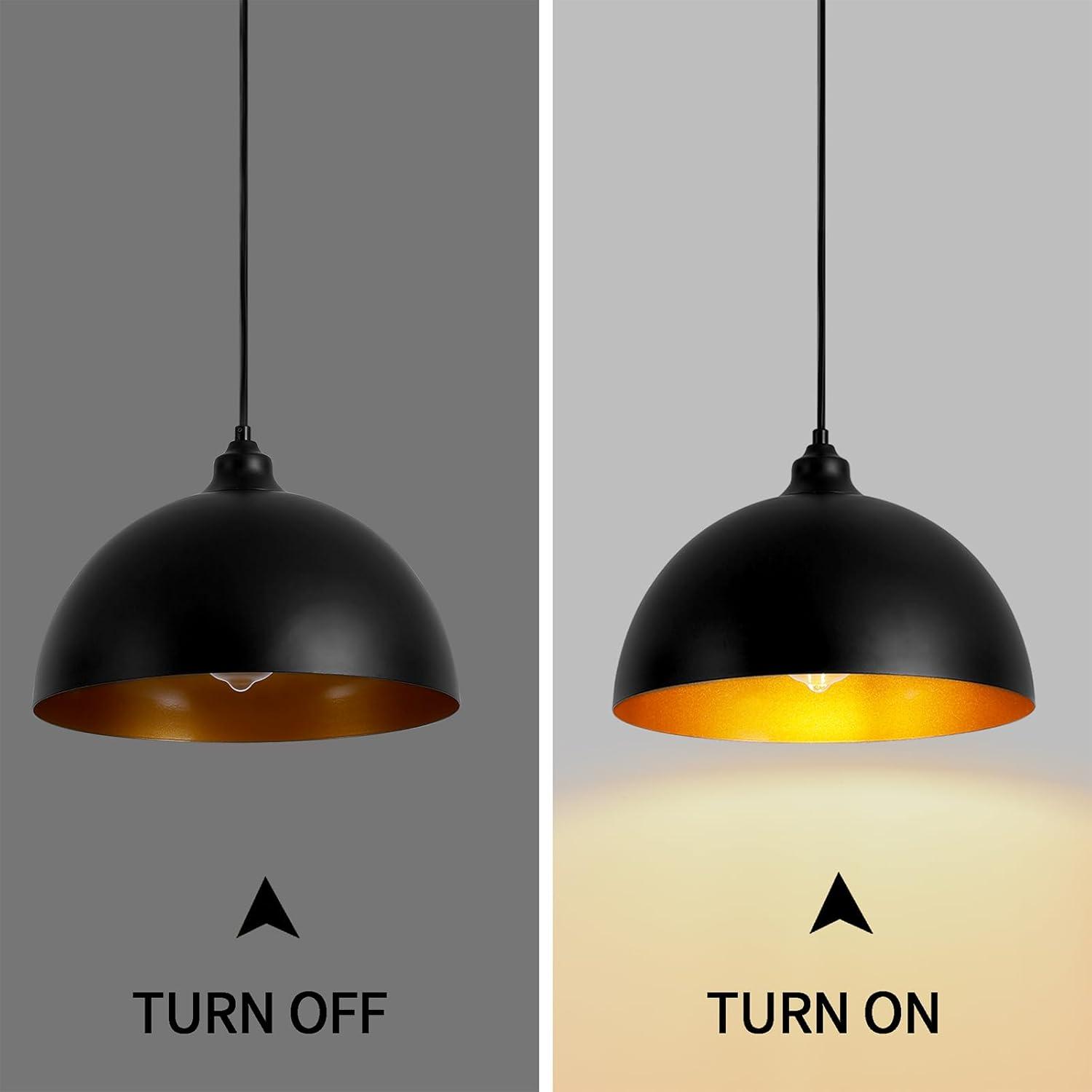 2-Pack Black Pendant Lights, 11.81'' Modern Pendant Lights Kitchen Island, Dome Large Pendant Light for Dining Room Foyer Bedroom Entryway Hallway Light Fixtures