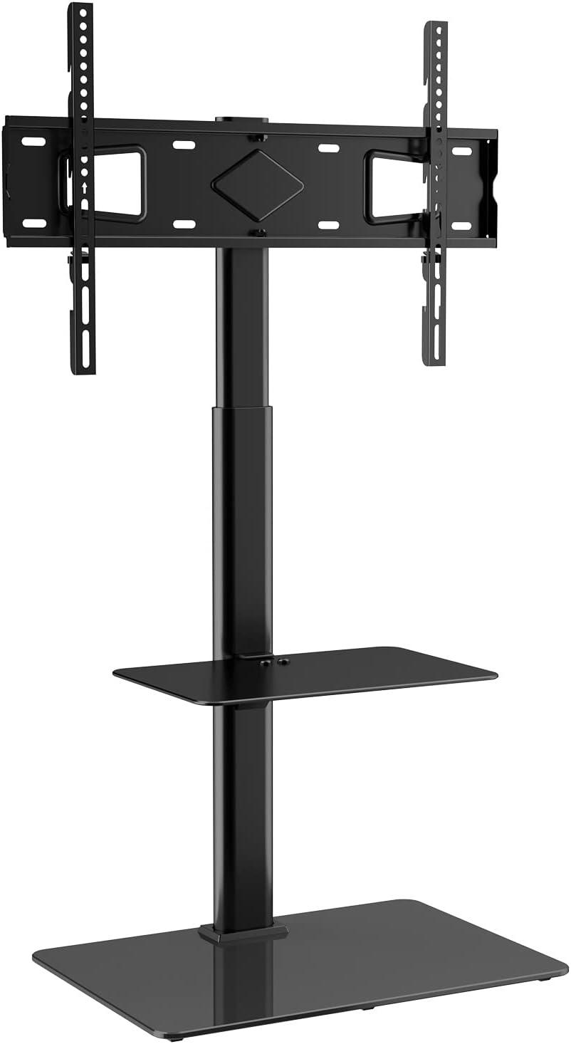 Black Adjustable TV Stand with Mount and Tempered Glass Base