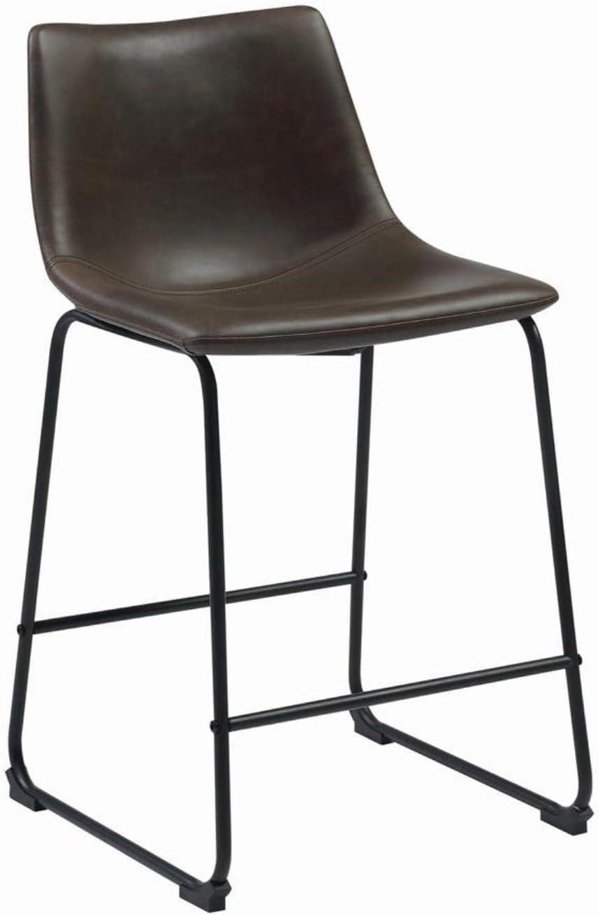 Brown Faux Leather and Metal Counter Stool Set