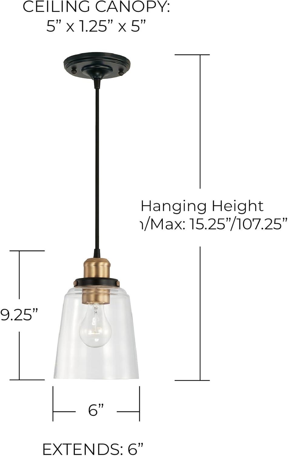 1 Light Pendant-Aged Brass, Black Finish Capital Lighting 3718Ab-135