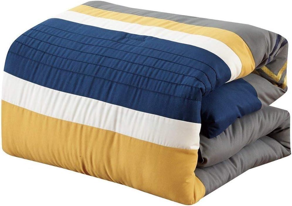 Oversized King Navy and Gray Microfiber Zigzag Comforter Set
