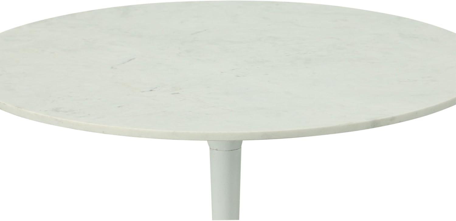 Carolina Living 36" Zaha Round Marble Top Dining Table White: Midcentury Modern, Metal Pedestal Base, Seats 4