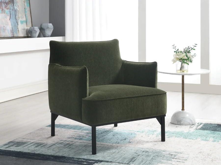 Green Velvet Barrel Accent Chair with Wood Frame