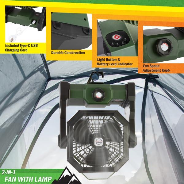 wakeman Wakeman Outdoors Camping Fan and Tent Light - Rechargeable 5400mAh Lithium Battery, Green