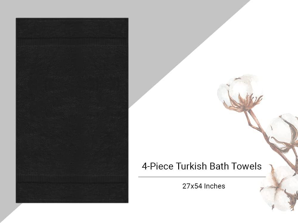 Luxury Hotel & Spa Ultra Soft Hand Towels 100% Turkish Cotton - Black - Set of 4