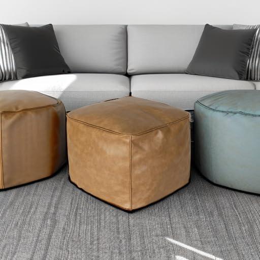 Amaretto Square PU Leather Storage Ottoman Pouf