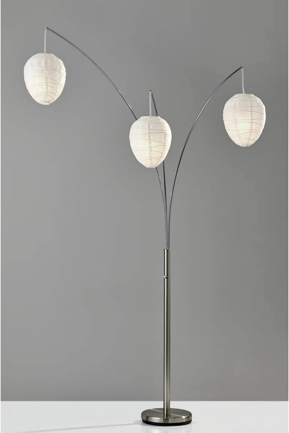 Zen-Inspired White Beehive Arc Floor Lamp with Chrome Accents