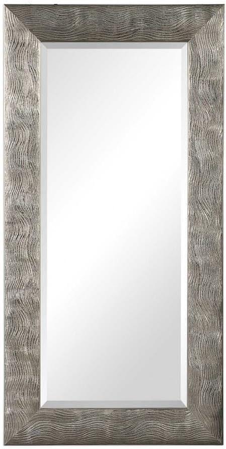 Contemporary Maeona Rectangular Wood Mirror in Metallic Silver