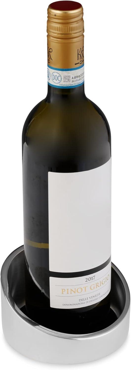 Nambé Tilt Winery Coaster - Angled Rim Alloy Drip Catcher & Bottle Holder - Sculptural Metal Table Accent, Chilled Bottle Rest & Counter Décor