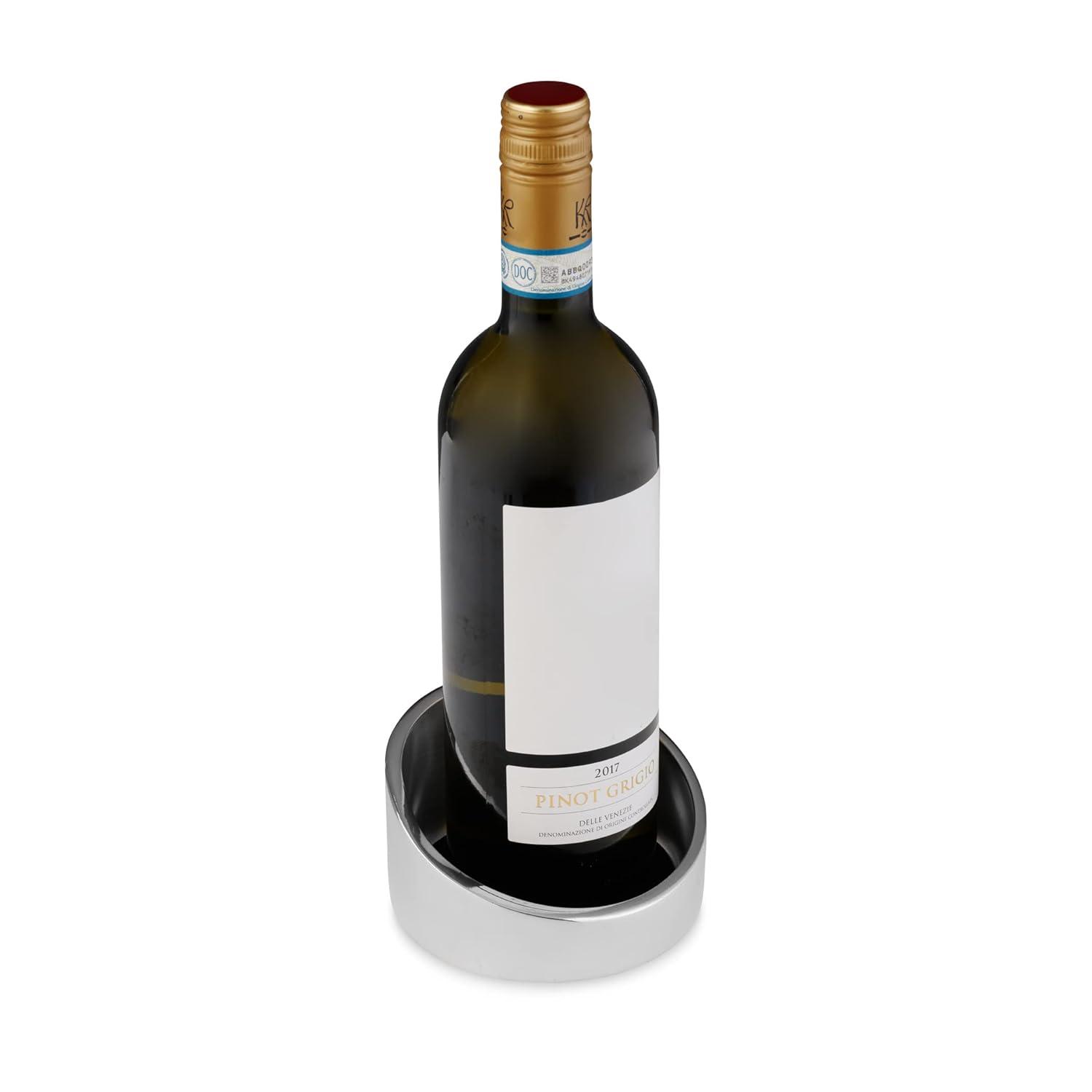 Nambé Tilt Winery Coaster - Angled Rim Alloy Drip Catcher & Bottle Holder - Sculptural Metal Table Accent, Chilled Bottle Rest & Counter Décor