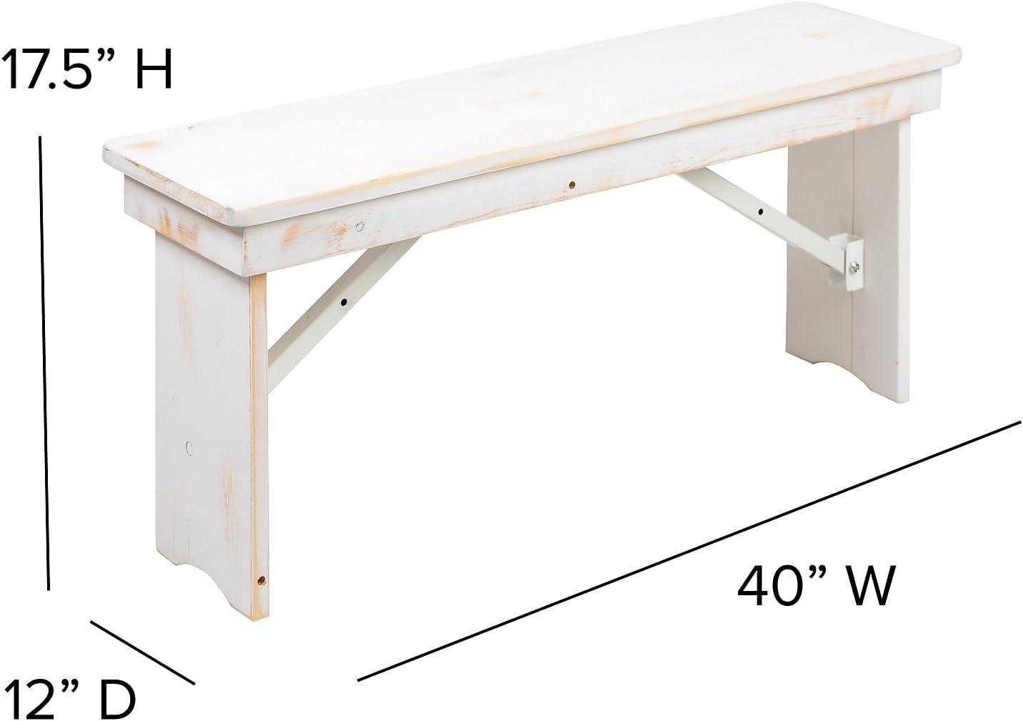 Antique Rustic White 40" Solid Pine Folding Farm Bench