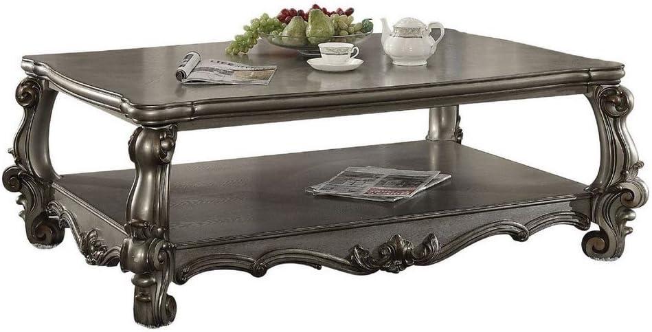 Versailles Antique Platinum Rectangular Wood Coffee Table with Storage