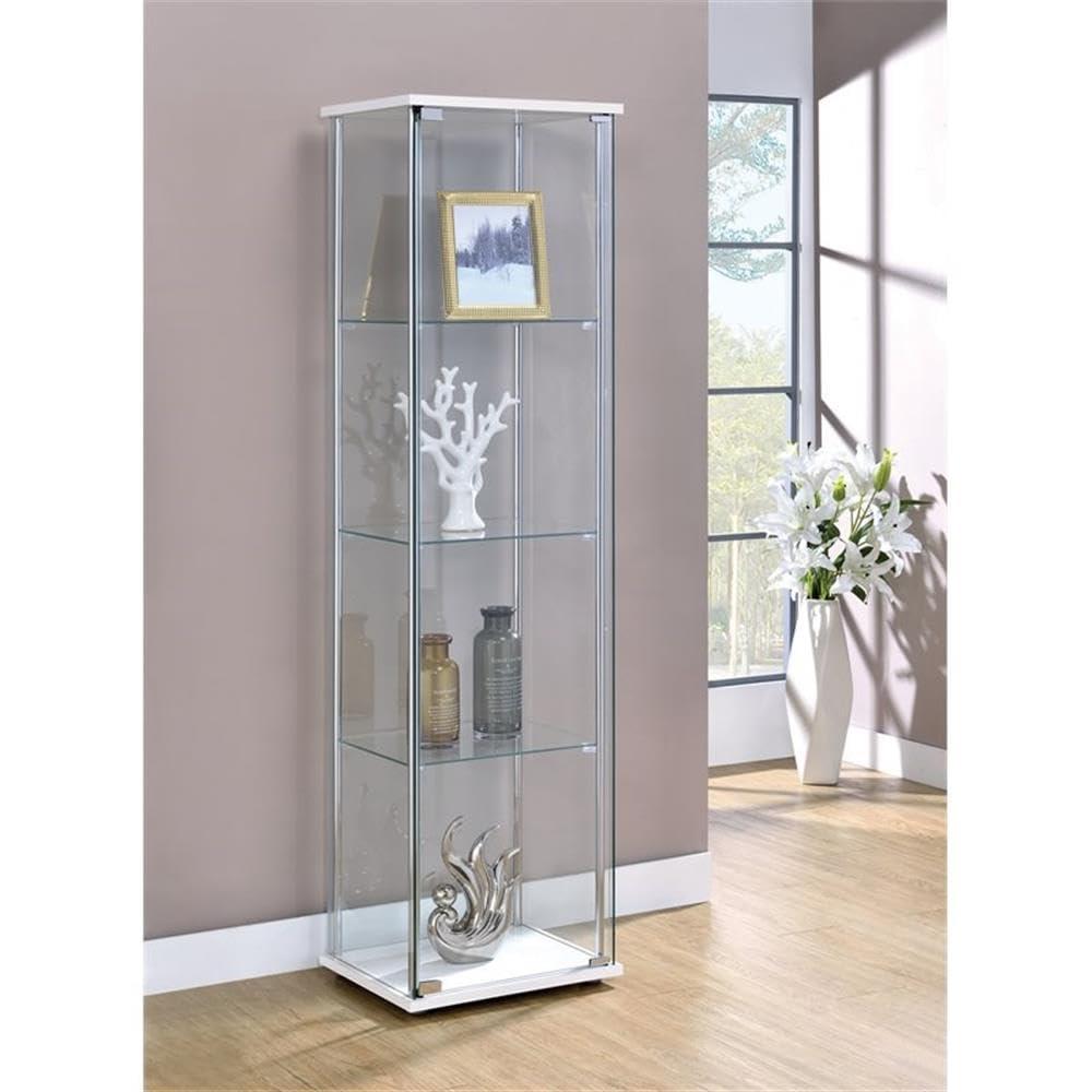 Bowery Hill Modern Metal 4 Shelf Glass Display Case in White