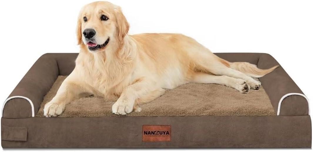 Large Dog Bed Orthopedic Washable: Beds Bolster XL Bed Big XLarge Dogs Memory Foam Sofa Couch Waterproof Removable Cover - Brown