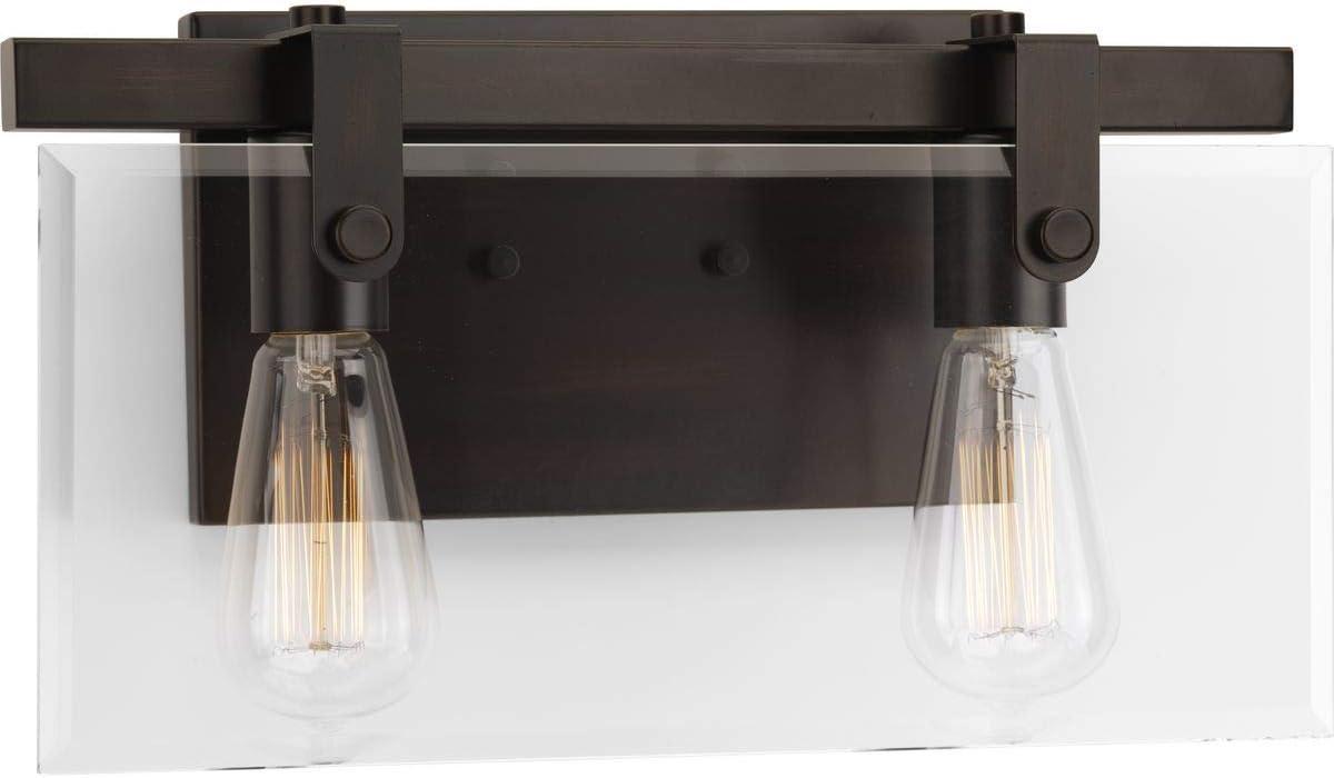 Progress Lighting Glayse 2-Light Bath & Vanity, Antique Bronze, Beveled Glass Shade