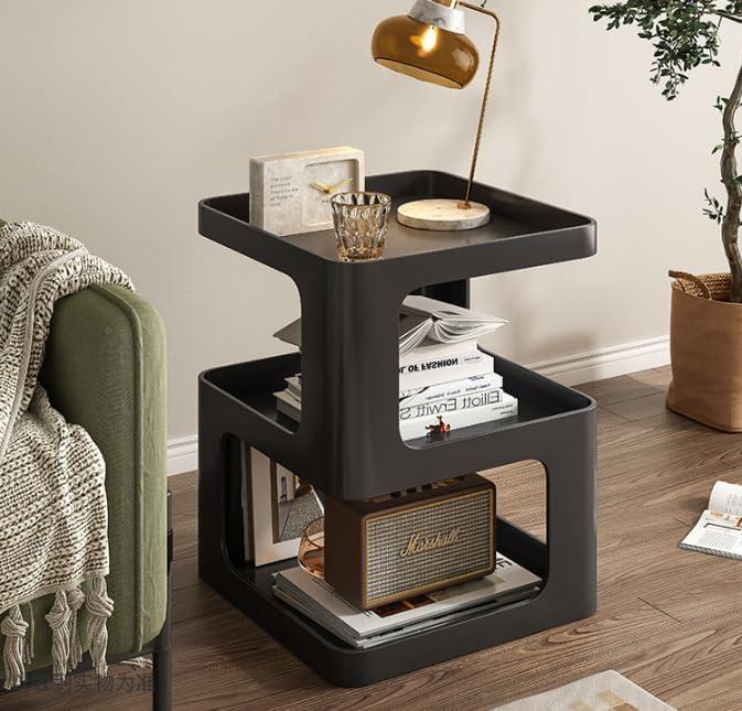 Metal Nightstand, Small End Table, Modern Side Table, Accent Bedside Table, 3 Tier Night Stands, Bed Side Table for Living Room Bedroom Outdoor Entryway, No Assembly Required, Black