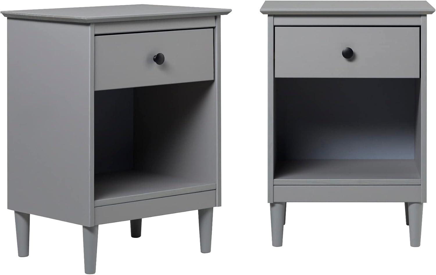 Grey Solid Wood 1-Drawer Nightstands, Set of 2