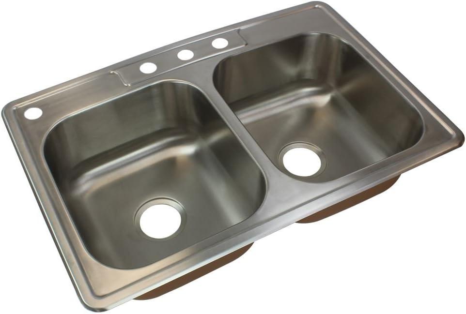 33'' Brushed Stainless Steel Double Bowl Drop-In Kitchen Sink