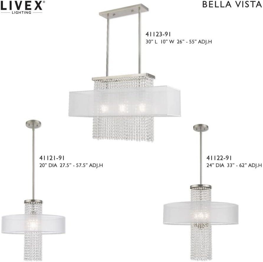 Bella Vista Brushed Nickel 3-Light Crystal Chandelier