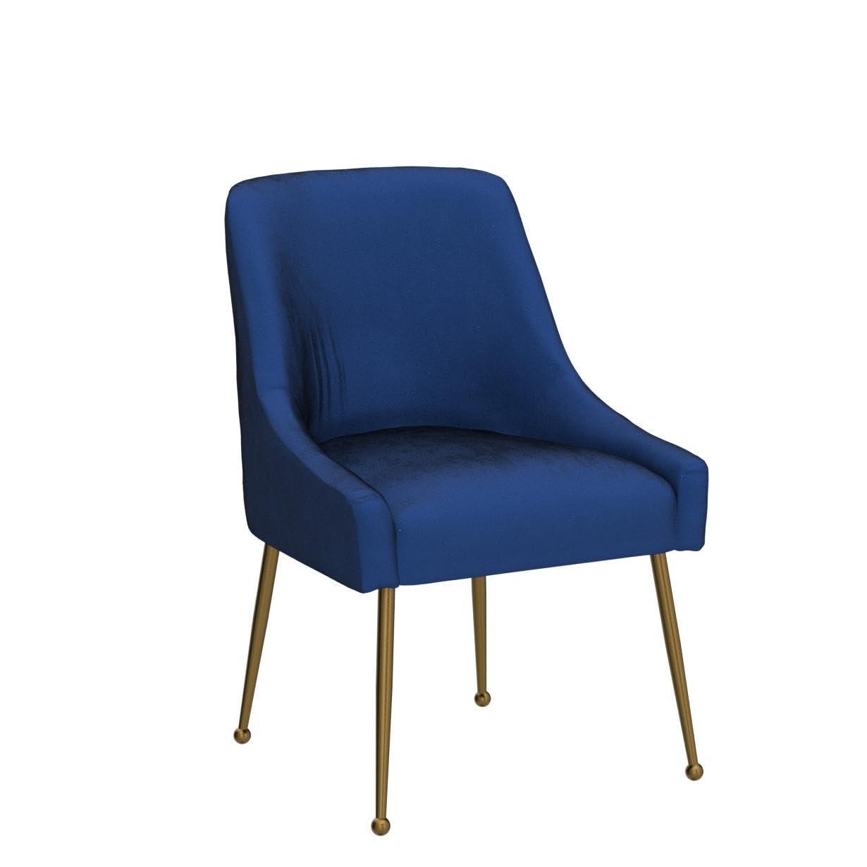 Home Beyond Velvet Upholstered Wing Back Parsons Chair with Golden Plated Legs, Accent Chairs with Contemporary Design for Living Room, Comfortable Armless Padded Chairs, Set of 2, VC-21B, Blue