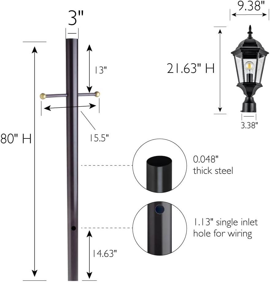 Oak Creek Outdoor Light and Lamp Post Bundle – Plastic Cross Arm and Outlet – Traditional Clear Glass –  for Driveways, Yards, Patios and Porches, Textured Black – Design House, 589853